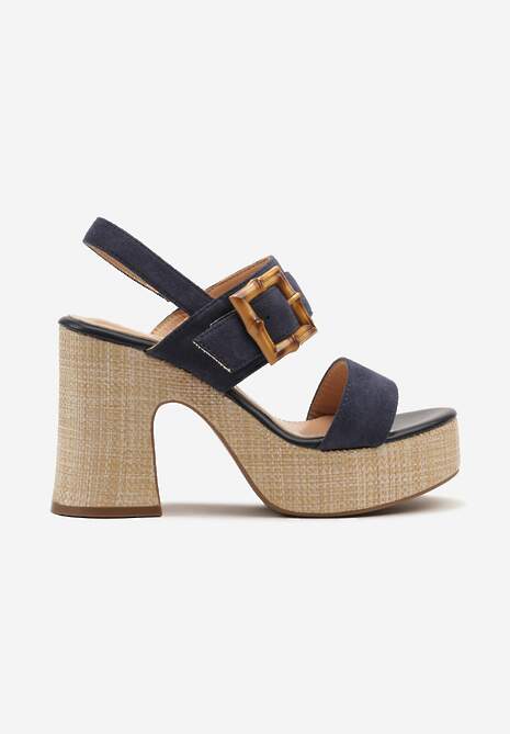 Niebieskie Sandały na Słupku i Platformie Ozdobione Klamrą Clezara