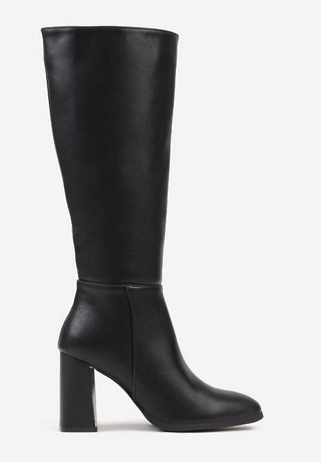 Czarne Kozaki VICES do Kolana ze Skóry Naturalnej na Metalicznym Słupku Zenilla