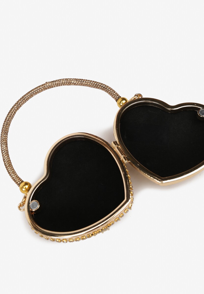 Złota Koktajlowa Torebka Serce Ozdobiona Cyrkoniami Deodore