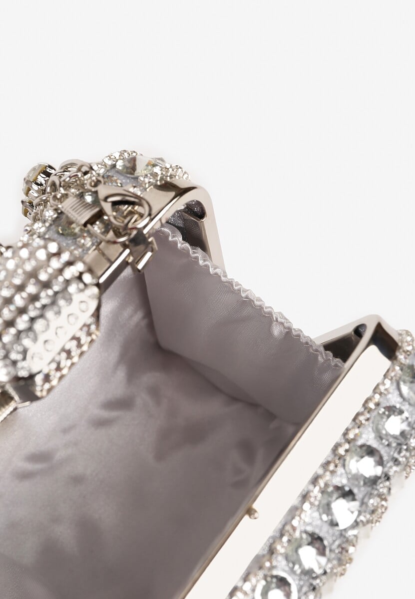 Srebrna Torebka Kopertówka Vices z Odpinanym Łańcuszkiem Zdobiona Cyrkoniami Fesollia