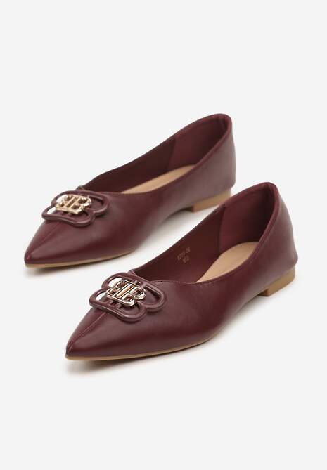 Bordowe Balerinki ze Szpiczastym Noskiem Zdobione Aplikacją Nalamira