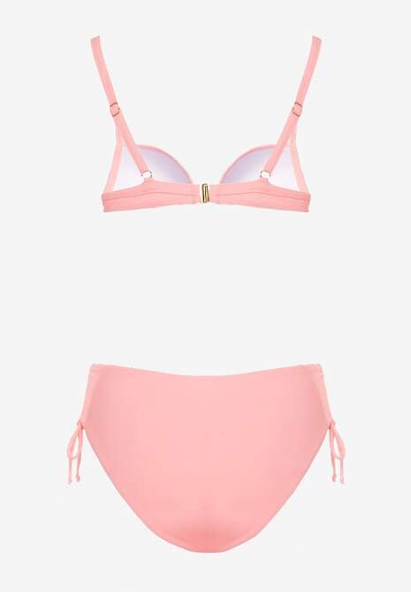 Różowe Bikini Biustonosz z Usztywnianymi Miseczkami Majtki Figi Ozdobione Troczkami Tamarie