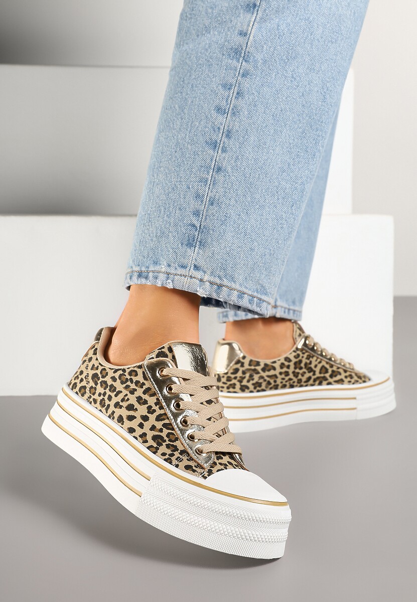 Biało-Złote Trampki na Platformie w Casualowym Stylu Ravilne