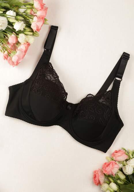 Czarny Klasyczny Biustonosz Ozdobiony Koronką Terisa