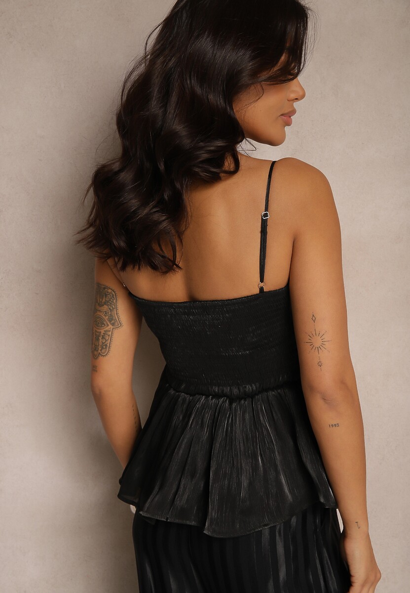 Czarna Marszczona Bluzka z Wiskozy na Ramiączkach Zenreia