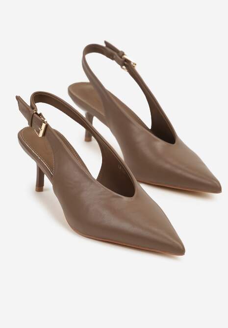 Brązowe Czółenka Typu Slingback na Szpilce Latinea