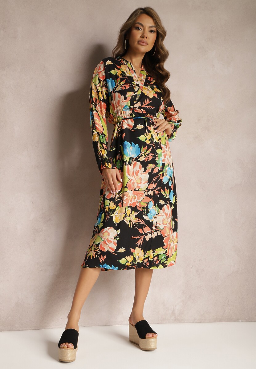 Biało-Różowa Kopertowa Sukienka z Kwiecistym Printem Aleratoa