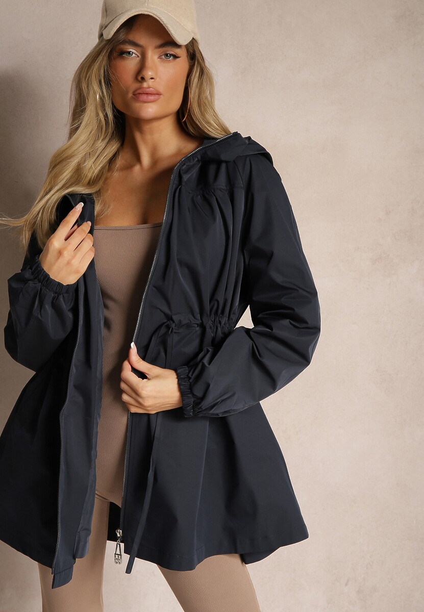 Jasnozielona Kurtka w Stylu Parki Wiązana w Pasie Nevithia