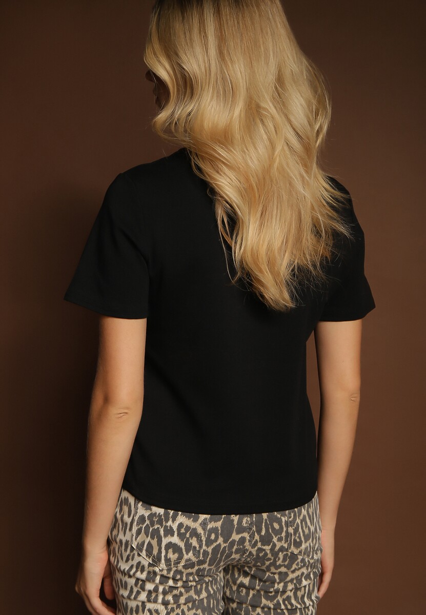 Czarny Klasyczny T-shirt z Grubszej  Bawełny Tiavone