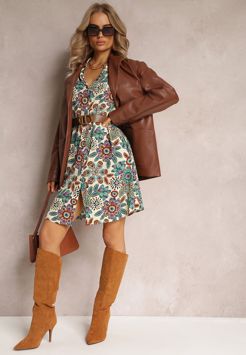 Zielona Koszulowa Sukienka Midi w Kwiaty Livala