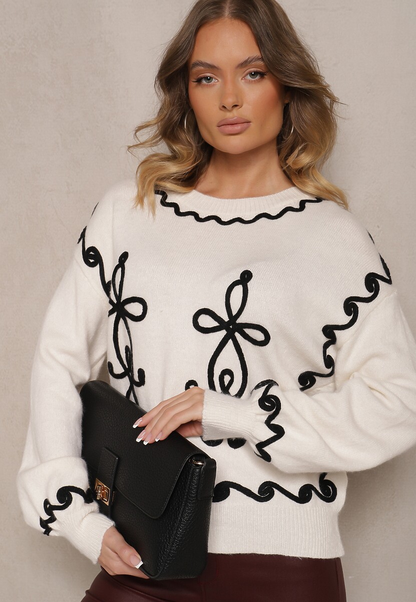 Jasnobeżowy Sweter z Wiskozą i Geometrycznym Wzorem Senallin