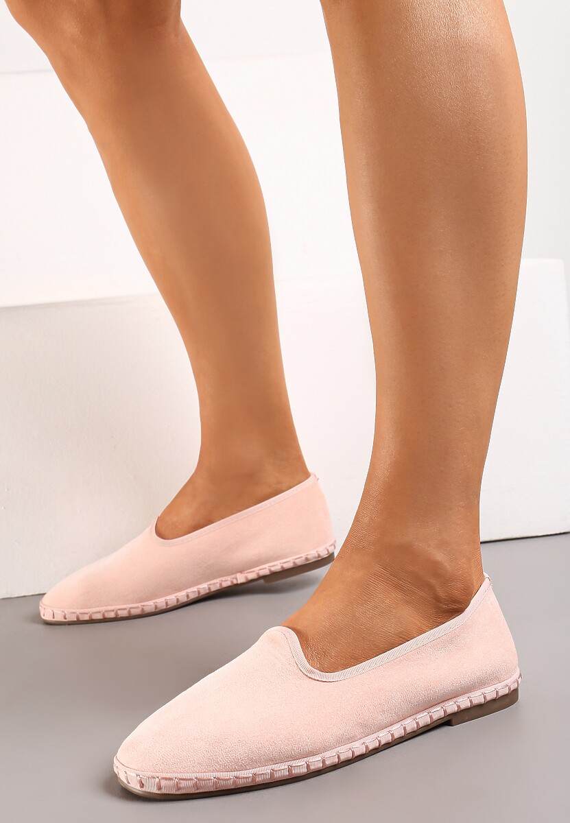 Jasnoróżowe Płaskie Balerinki z Okrągłym Noskiem z Ekozamszu Klenori