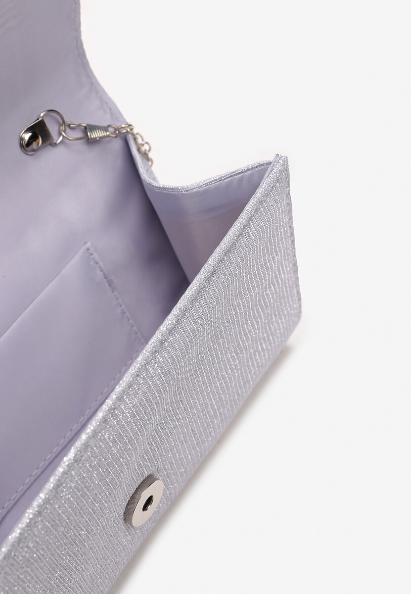 Srebrna Brokatowa Torebka Kopertówka z Marszczeniem Ombara