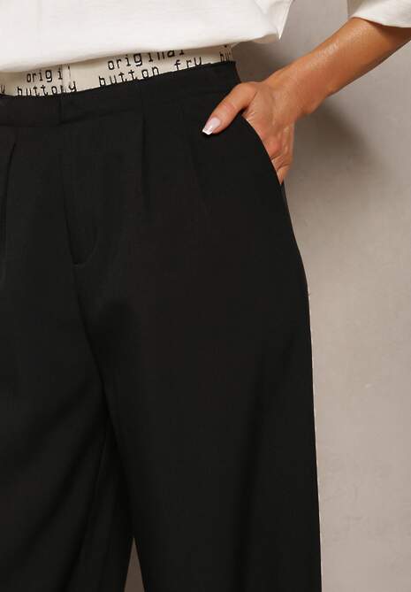 Czarne Szerokie Spodnie w Stylu Garniturowym High Waist Folara