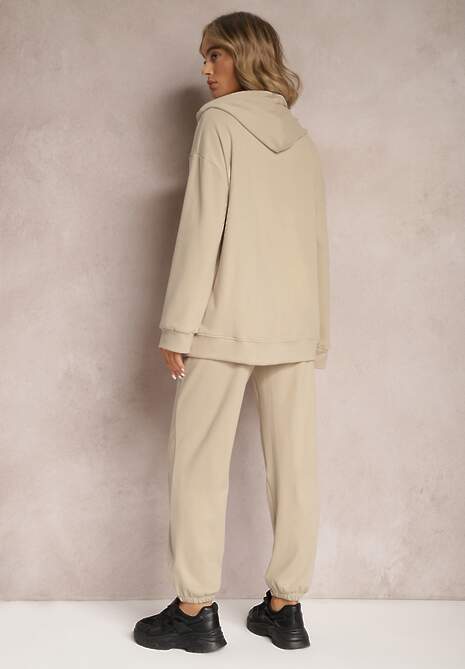 Ciemnobeżowy Komplet Dresowy z Bluzą i Spodniami Deparisa