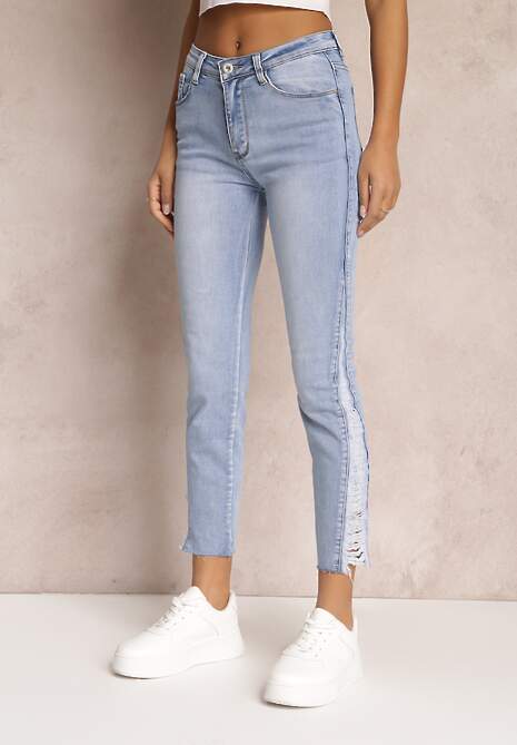 Niebieskie Jeansy Skinny z Regularnym Stanem i Przetarciami Darionna