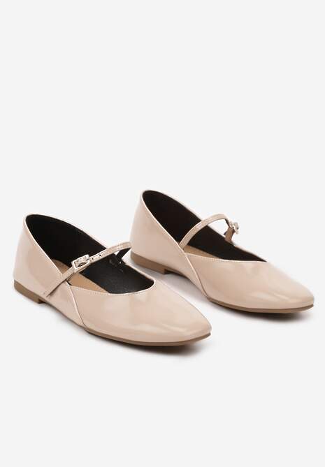 Beżowe Casualowe Balerinki Mary Jane z Ozdobnym Paseczkiem ze Sprzączką Nailira