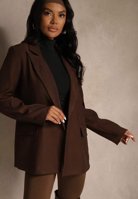 Brązowa Marynarka Dwurzędowa o Kroju Oversize Clasora