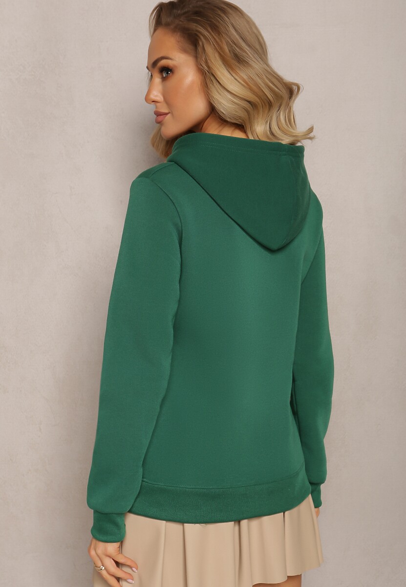 Zielona Ocieplana Bluza z Ozdobnym Nadrukiem i Kapturem Hitee