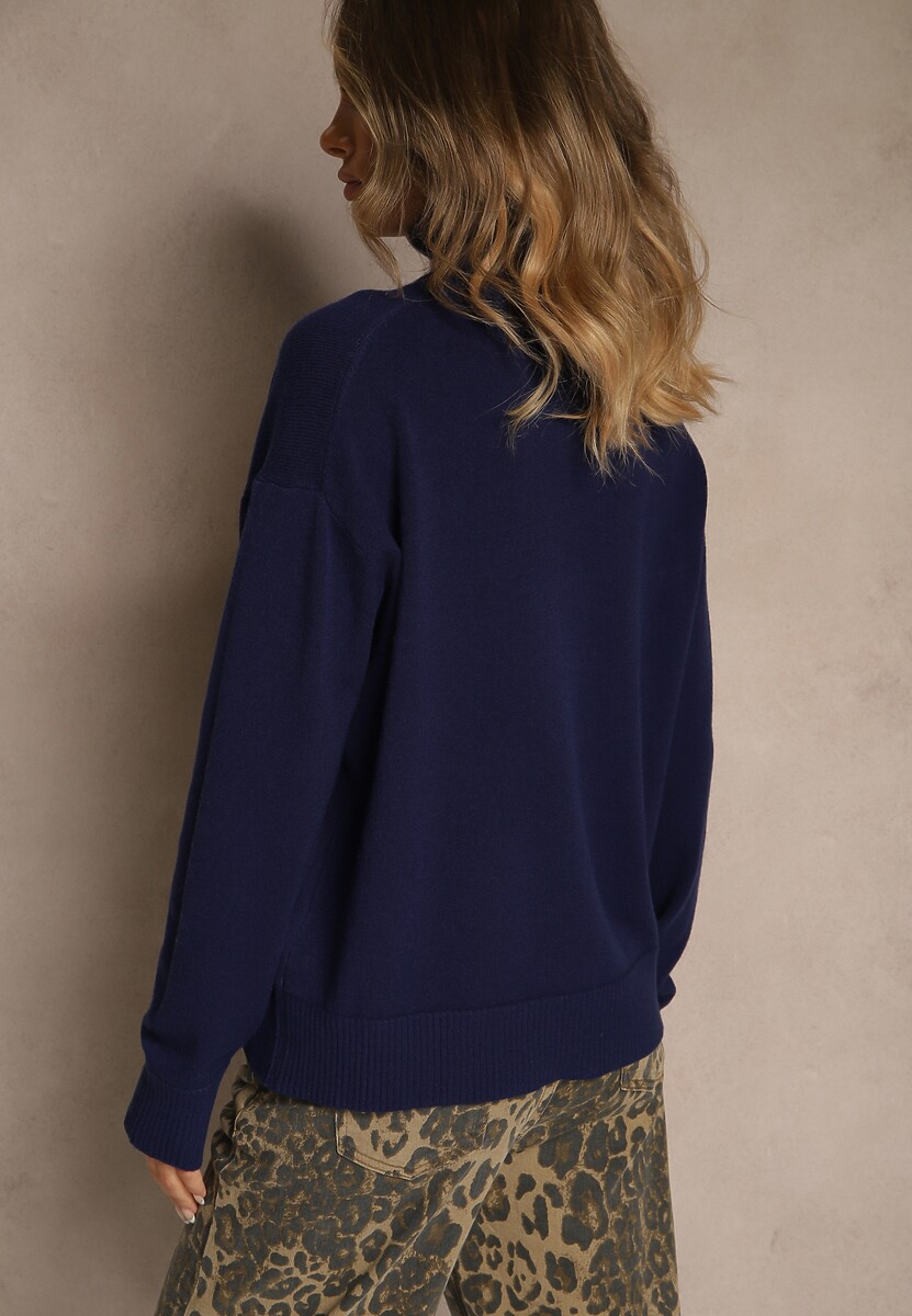 Granatowy Golf z Dodatkiem Kaszmiru z Przeszyciami po Bokach Avenella