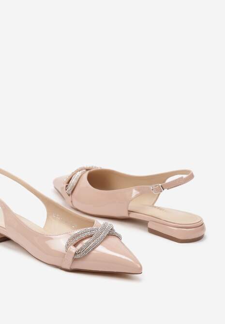 Beżowe Sandały na Płaskiej Podeszwie z Odkrytą Piętą i Kokardą z Cyrkonii Helfedi