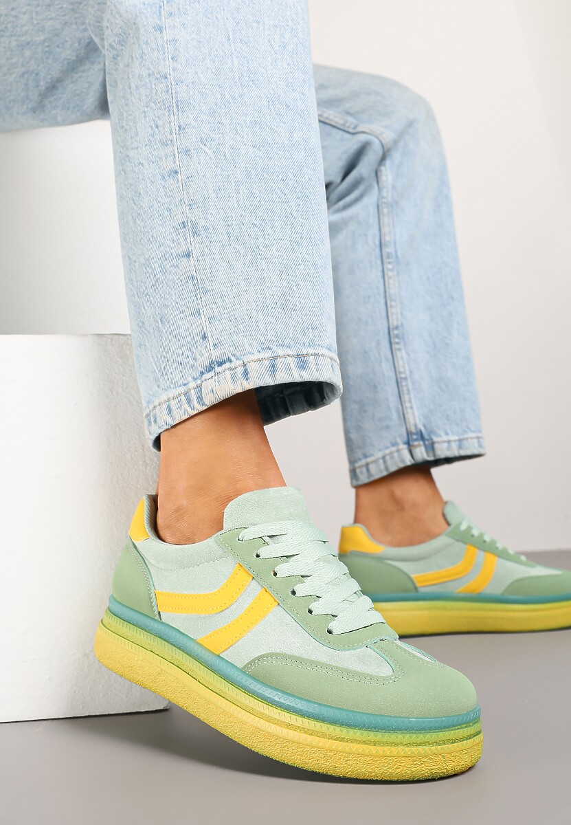 Różowo-Niebieskie Sneakersy Typu Kultowe Tenisówki na Niskiej Platformie Olritia