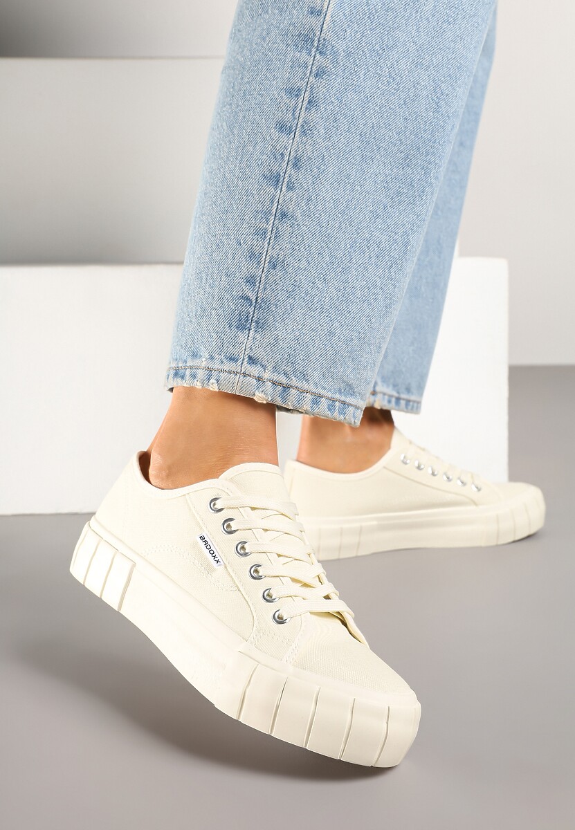 Beżowe Trampki na Tłoczonej Platformie Maivoria