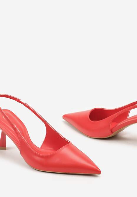 Czerwone Wsuwane Sandały Sling-Back na Kaczuszce ze Szpiczastym Noskiem Oxena