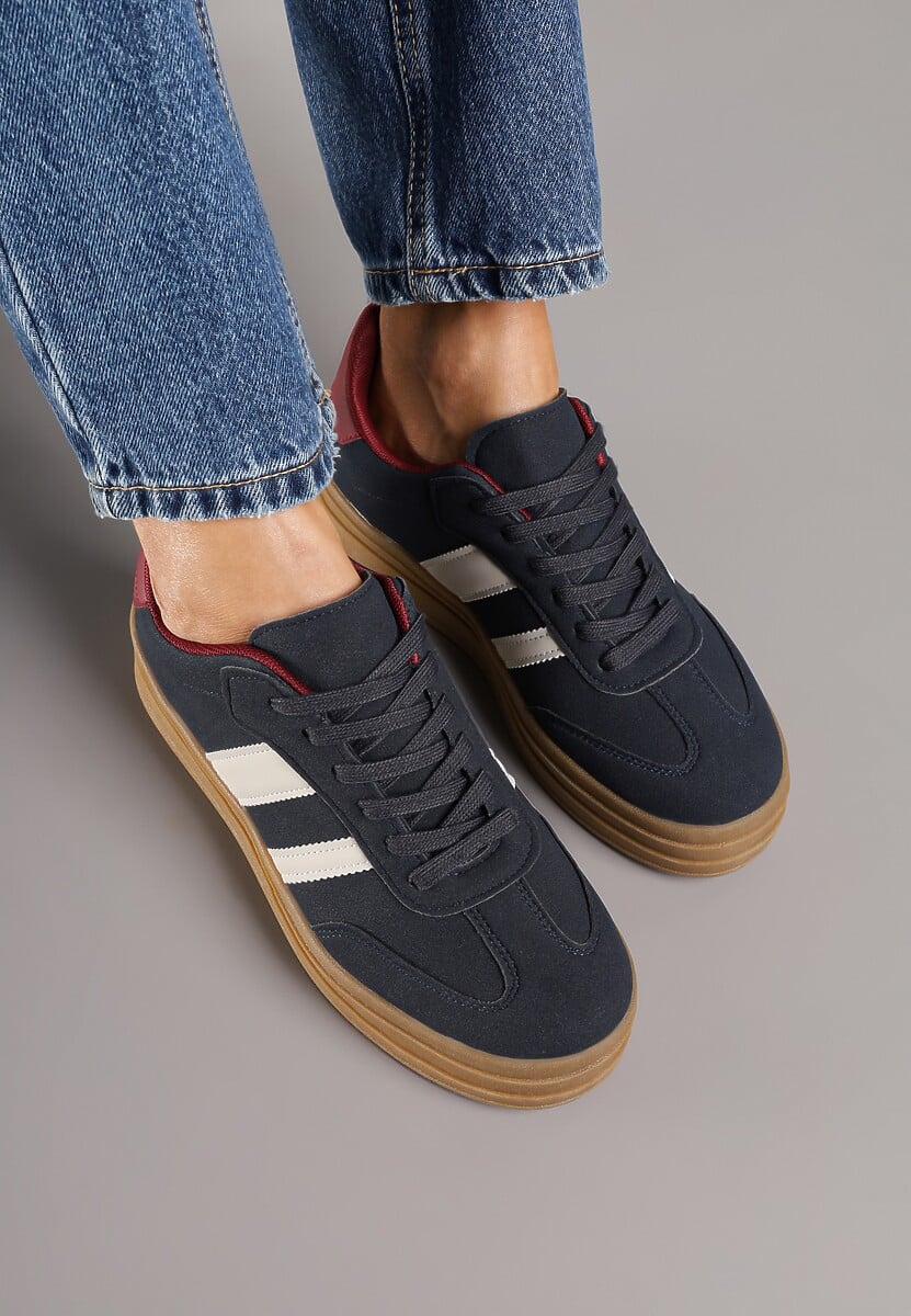 Granatowe Sneakersy w Stylu Klasycznych Tenisówek na Platformie Nallania
