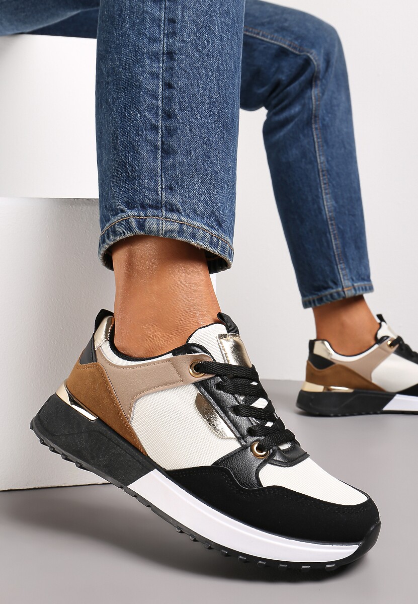 Czarne Sneakersy z Błyszczącymi Wstawkami Resata