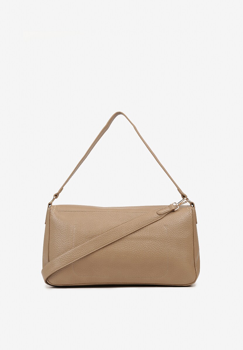 Beżowa Torebka Prostokątna na Ramię Ozdobiona Metaliczną Aplikacją Aderrive