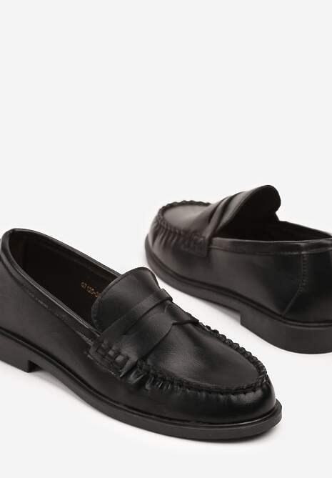 Czarne Mokasyny Vices z Marszczeniem i Wkładką ze Skóry Naturalnej Mestia