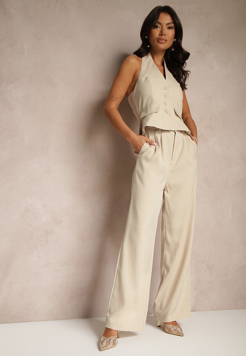 Czarny Komplet Garniturowy Szerokie Spodnie i Kamizelka Nenisse