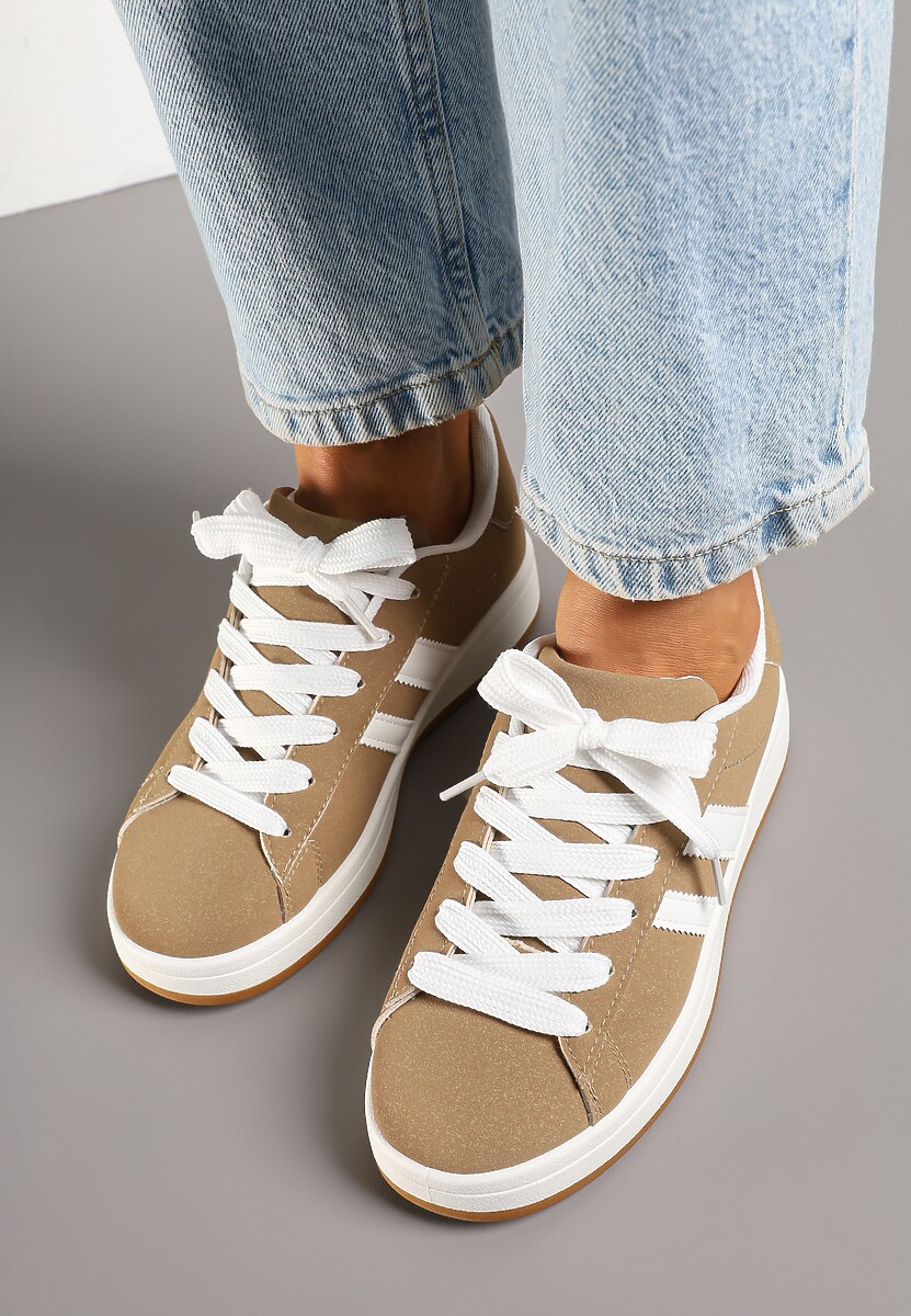 Ciemnobeżowe Sneakersy Ozdobione Motywem Pasków Flortewi