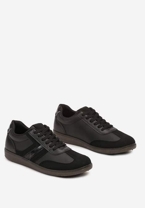 Czarne Casualowe Sneakersy z Geometrycznymi Wzorami i Kontrastowymi Przeszyciami Riandrea