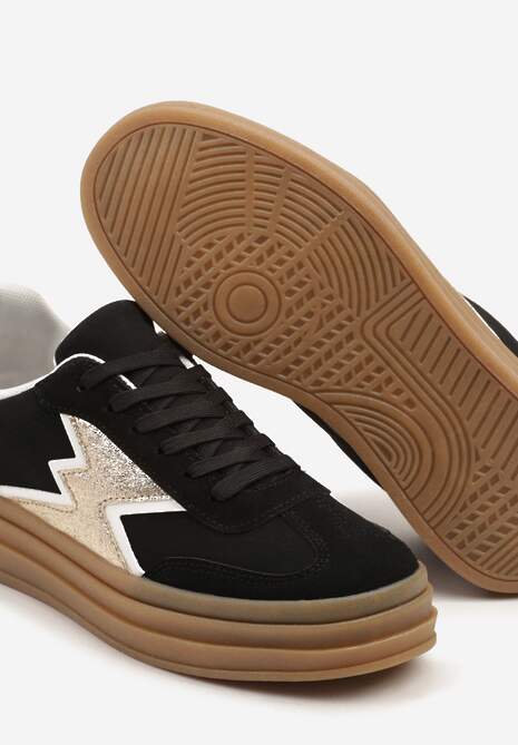 Czarne Sneakersy w Stylu Tenisówek Ozdobione Geometrycznym Wzorem Tolivanna