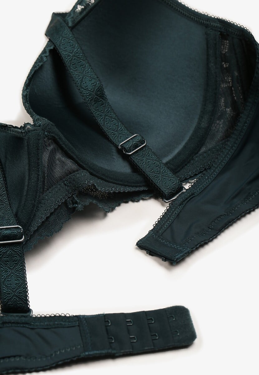 Ciemnozielony Biustonosz z Koronką i Funkcją Push Up Wifia