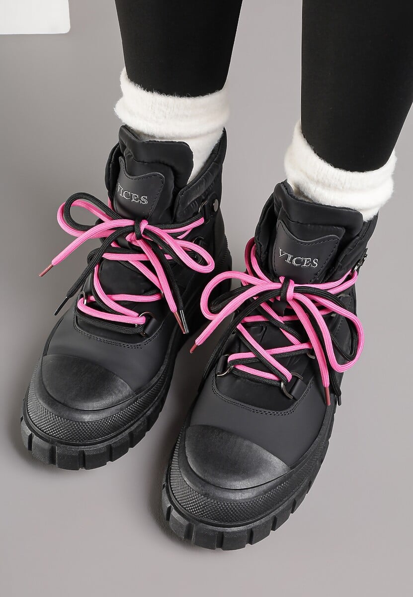 Czarne Śniegowce Vices na Platformie z Tłoczeniem Anorrise