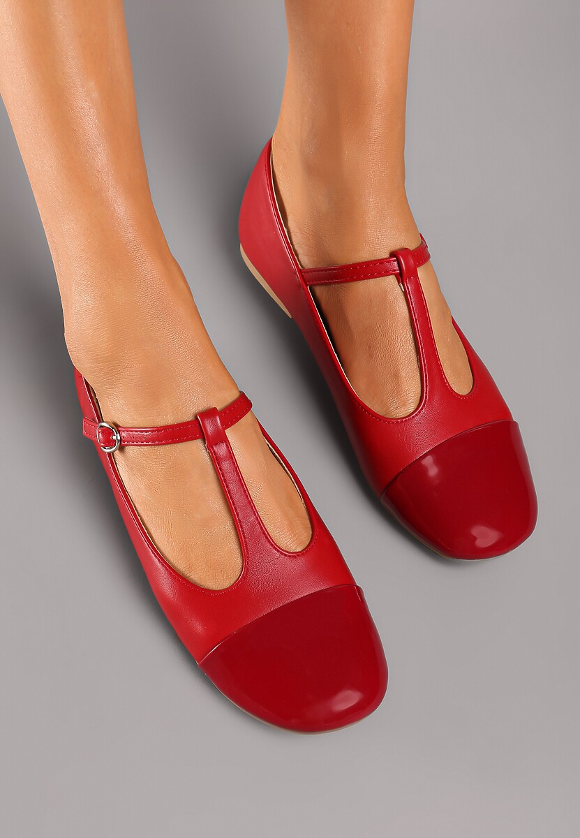 Bordowe Balerinki na Płaskiej Podeszwie z Lakierowanym Noskiem i Sprzączką Lerirra