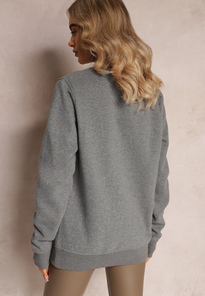 Szara Bluza z Naszywką o Fasonie Zakładanym Przez Głowę Esemia