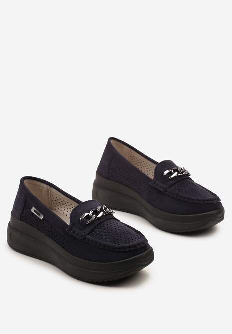 Granatowe Mokasyny na Platformie z Łańcuszkiem Himenna
