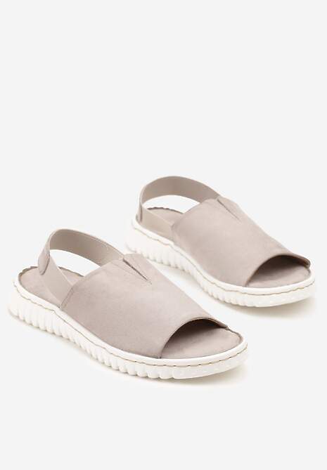 Szare Sandały Vices z Ekozamszu na Podeszwie Zdobionej Żłobieniami Saruvelle