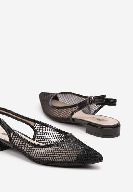 Czarne Siateczkowe Sandały z Brokatem i Szpiczastym Noskiem Falvesina