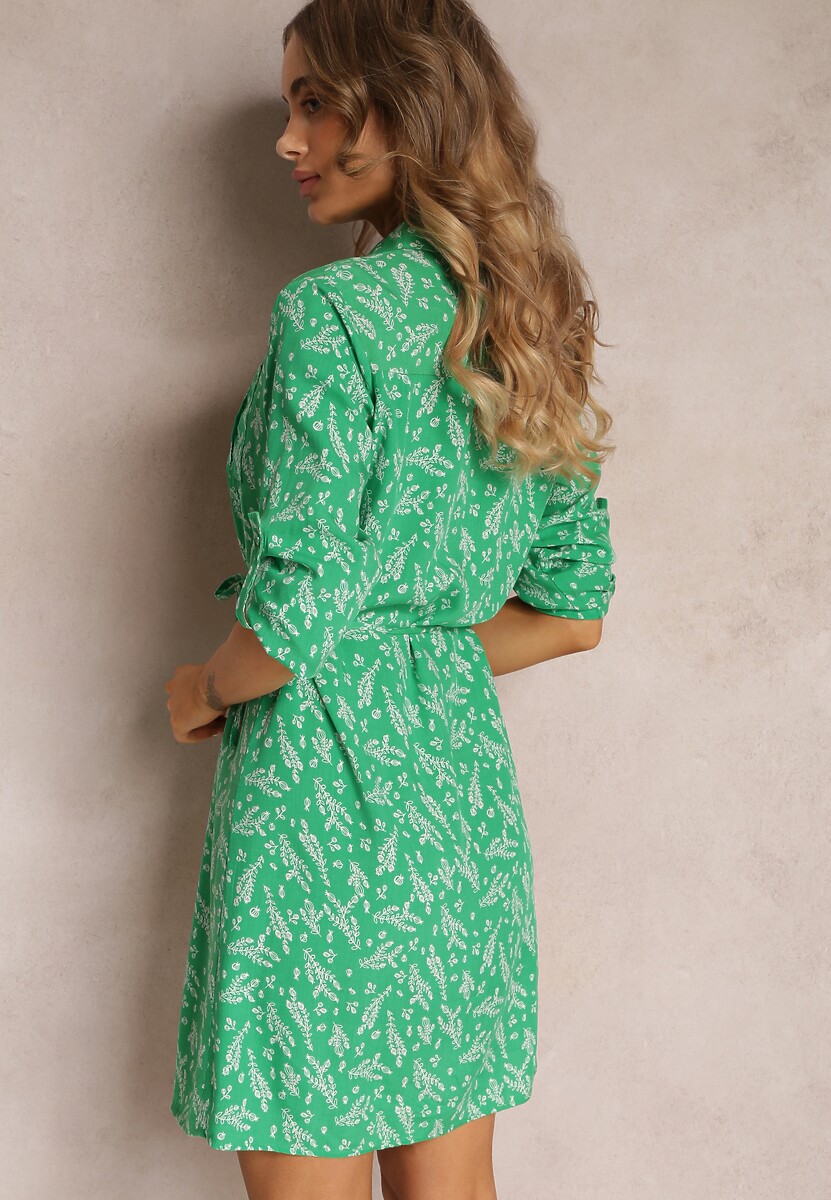Zielona Sukienka Mini o Koszulowym Fasonie z Wiskozy Arintha