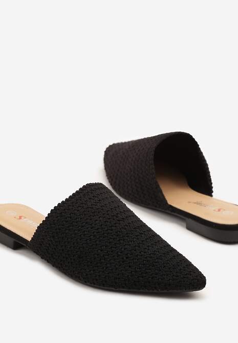 Czarne Klapki Mule Ozdobione Plecionką Lisirea