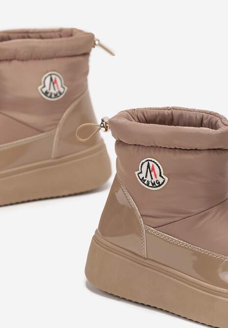 Jasnobrązowe Krótkie Śniegowce na Grubej Podeszwie ze Ściągaczem Mitta