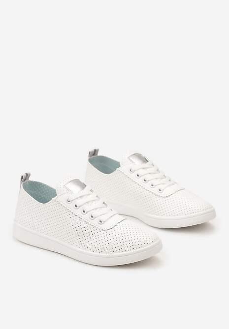 Biało-Srebrne Tenisówki przed Kostkę z Perforacją Rineli