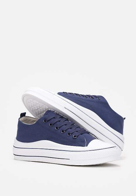 Granatowe Sznurowane Trampki do Kostki Kalyne