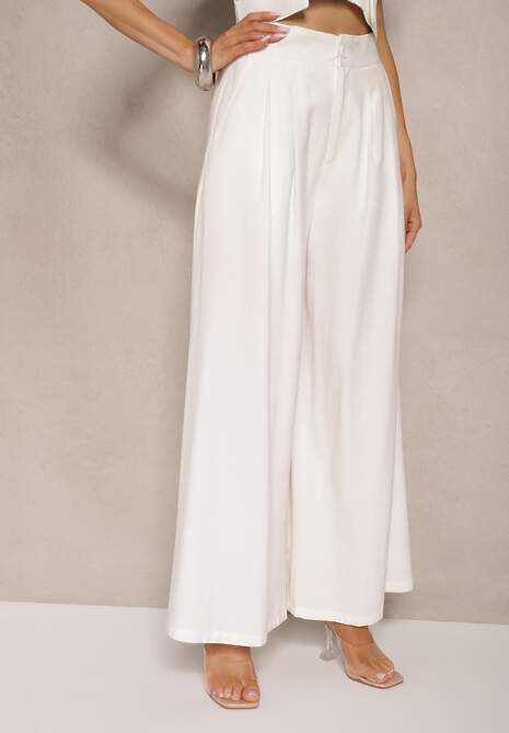Białe Szerokie Spodnie z Wiskozy Mevilia