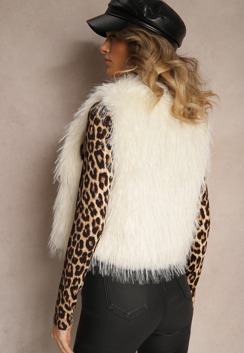 Biała Niezapinana Kamizelka Futerko Heleeti